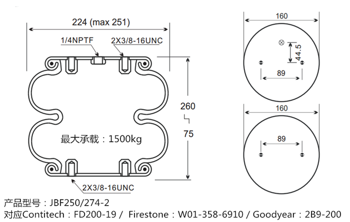 JBF250-274-2型橡膠空氣氣囊產(chǎn)品圖紙